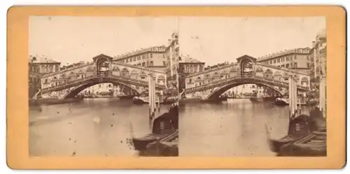 Stereo-Fotografie unbekannter Fotograf, Ansicht Venedig, Blick auf die Rialto Brücke