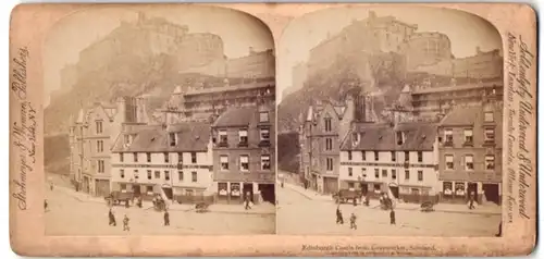 Stereo-Fotografie Strohmeyer & Wyman, New York, Ansicht Edinburgh, Grasmarket mit Edinburgh Castle