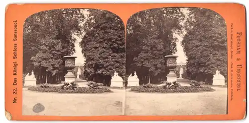 Stereo-Fotografie P. Herrmann, Potsdam, Ansicht Potsdam, Schlossgarten mit Schloss Sanssouci