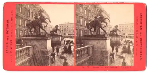 Stereo-Fotografie J.F. Stiehm, Berlin, Ansicht Berlin, Pferde-Statuen vor dem Stadtschloss