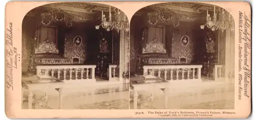 Stereo-Fotografie Underwood & Underwood, New York, Ansicht Monaco, Herzog von York Schlafzimmer im Fürstenpalast