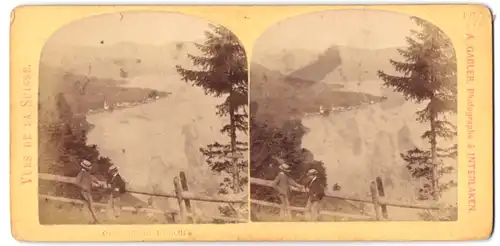 Stereo-Fotografie A. Gabler, Interlaken, Ansicht Schönegg, Ortsansicht mit Seeblick von einem Aussichtspunkt gesehen