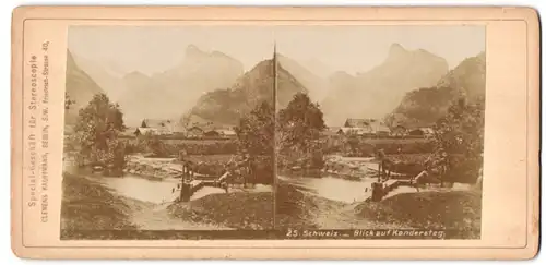 Stereo-Fotografie Clemens Kauffmann, Berlin, Friedrichstr. 40, Ansicht Kandersteg, Blick auf die Ortschaft mit Fluss