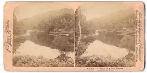 Stereo-Fotografie J. F. Jarvis, Washington D.C., Ansicht Glengyle, Dampfer Rob Roy at the Pier of Loch Katrine