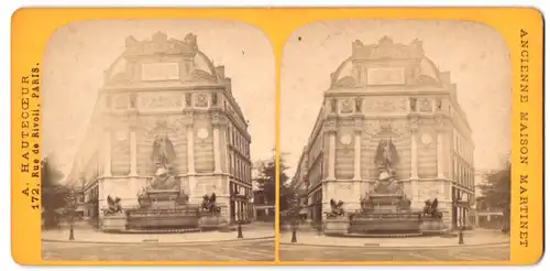 Stereo-Fotografie A. Hautecceur, Paris, Rue di Rivoli 172, Ansicht Paris, Fontaine Saint Michel
