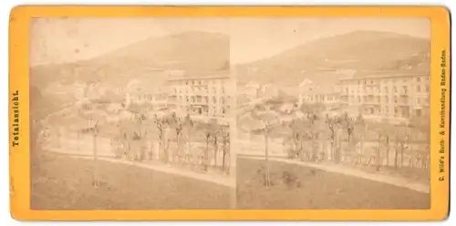 Stereo-Fotografie C. Wild, Baden-Baden, Ansicht Baden-Baden, HotelFranzösischer Hof, l`Hotel de France u. Promenade