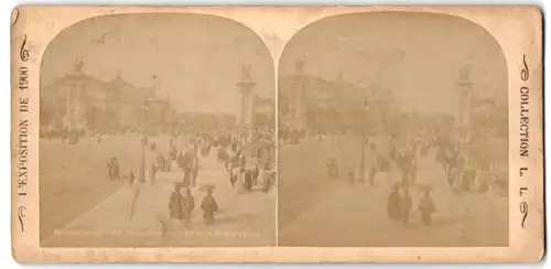 Stereo-Fotografie J. Kuhn, Paris, Rue de Rivoli 220, Ausstellung Paris 1900, Pont Alexandre III. et le Grand Palais