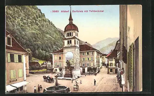 AK Altdorf, Dorfplatz mit Telldenkmal