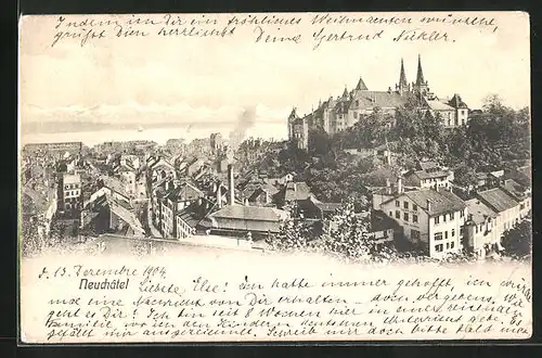 AK Neuchatel, Totalansicht mit Schloss