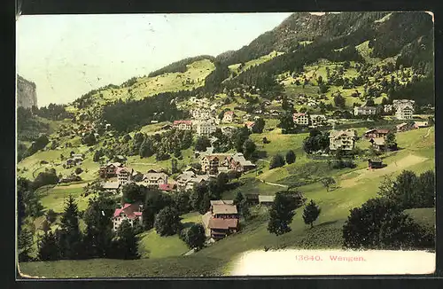 AK Wengen, Panorama mit Gebirge