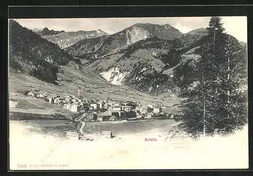 AK Airolo, Totalansicht mit Alpenpanorama