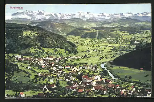 AK Turbenthal, Totalansicht mit Alpenpanorama
