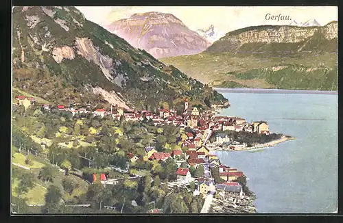 Künstler-AK Gersau, Totalansicht aus der Vogelschau