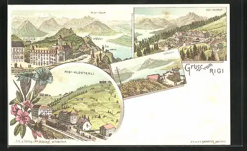 Lithographie Rigi, Kaltbad, Känzeli, Klösterli