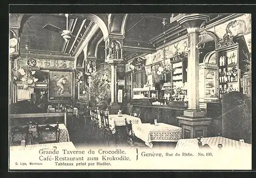 AK Genève, Cafe-Restaurant zum Krokodil, Rue du Rhon