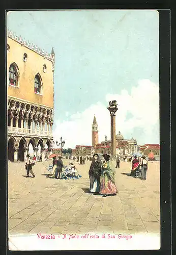 Lithographie Venezia, Il Molo coll` isola di San Giorgio