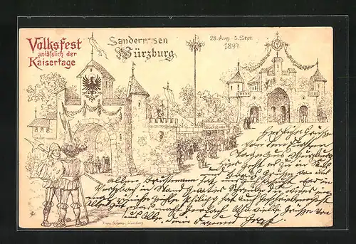 AK Würzburg, Ganzsache Bayern PP7C21 /02, Volksfest anlässlich der Kaisertage 1897
