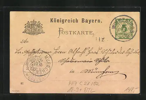 AK Würzburg, Ganzsache Bayern PP7C21 /02, Volksfest anlässlich der Kaisertage 1897