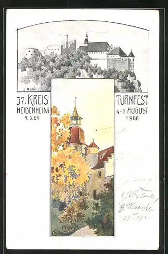 AK Ganzsache PP27C68 /02, Heidenheim, 37. Kreisturnfest 1906, Panorama, mit Sonderstempel