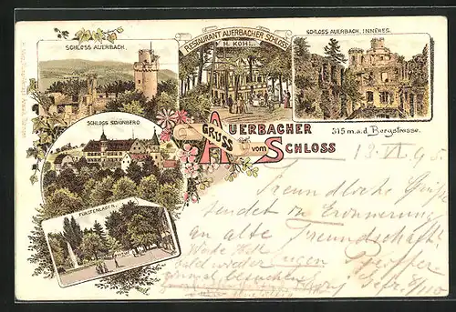 Vorläufer-Lithographie Auerbach, Schloss Auerbach, Schloss Schöneberg, Fürstenlager, 1895
