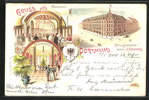 Lithographie Dortmund, Hotel Lindenhof, Wintergarten