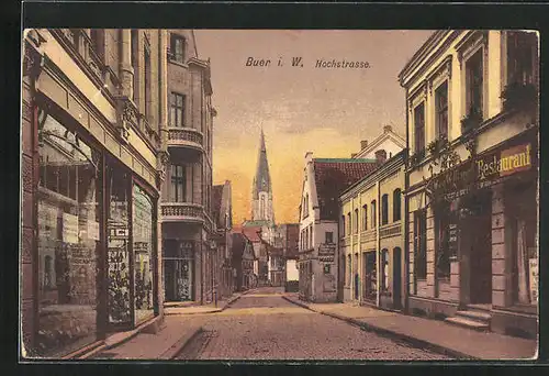 AK Buer i. W., Hochstrasse mir Restaurant