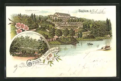 Lithographie Bochum, Restaurant im Stadtpark v. W. Werner, Wolfsschlucht