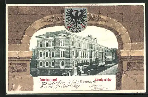 Passepartout-Lithographie Dortmund, Landgericht, Wappen