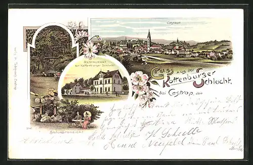 Lithographie Castrop, Restaurant zur Kottenburger Schlucht, Panorama