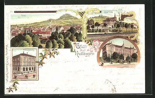 Lithographie Reutlingen, Vereinsbank, Silberburg, Höhere Töchterschule