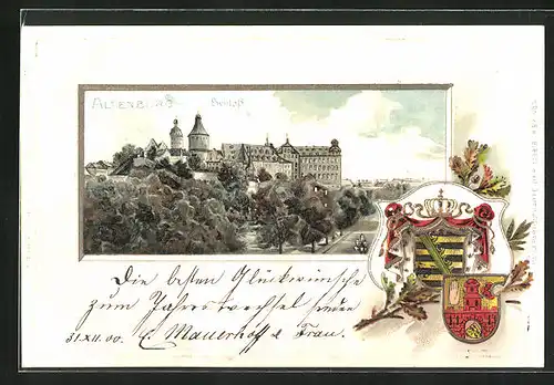 Passepartout-Lithographie Altenburg, Schloss, Stadtwappen