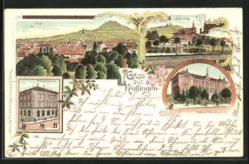 Lithographie Reutlingen, Vereinsbank, Silberburg, Totalansicht