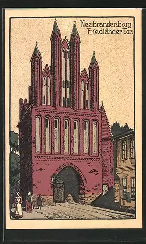Steindruck-AK Neubrandenburg, Friedländer-Tor