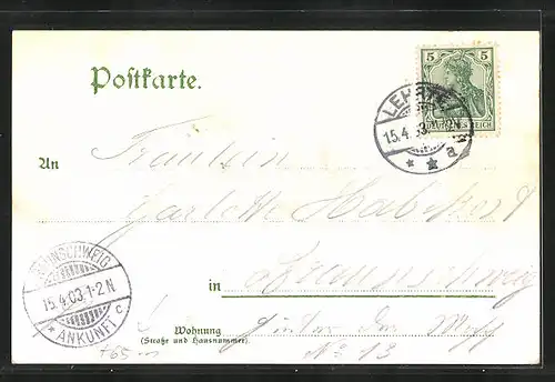 Lithographie Lehrte, Bahnhof, Kirche, Krieger-Denkmal