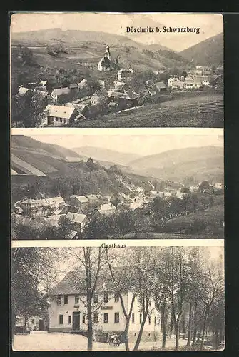 AK Döschnitz b. Schwarzburg, Gasthaus, Teilansichten