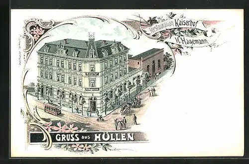 Lithographie Hüllen, Restaurant Kaiserhof von H. Hagemann