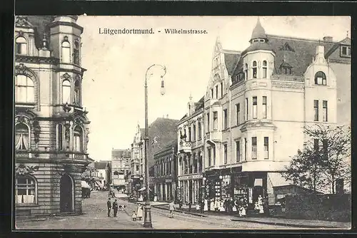 AK Lütgendortmund, Wilhelmstrasse mit Geschäften