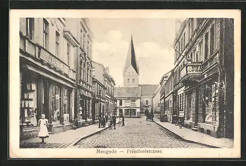 AK Mengede, Friedhofstrasse mit Geschäften