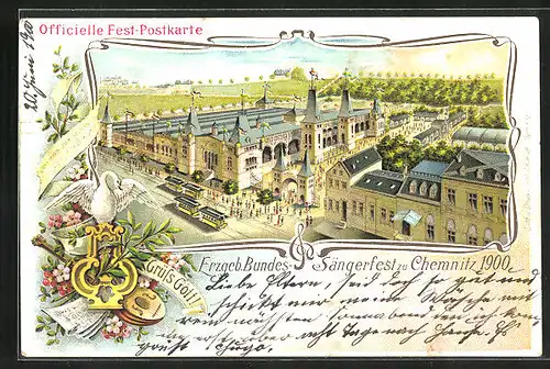 Lithographie Chemnitz, Erzgeb. Bundes-Sängerfest 1900