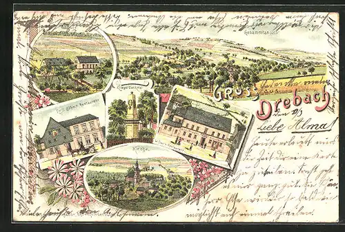 Lithographie Drebach, Emil Böhms Restaurant, W. Dosts Restaurant