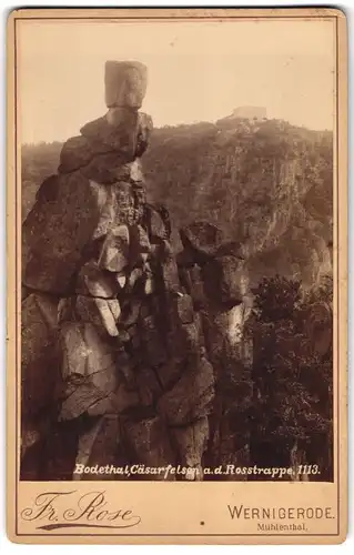 Fotografie Fr. Rose, Wernigerode, Ansicht Bodethal, Cäsarfelsen an der Rosstrappe