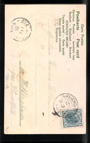 Präge-AK Hufeisen mit Kleeblättern und Schleifen