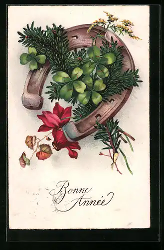 AK Hufeisen mit Tannenzweig und Kleeblättern