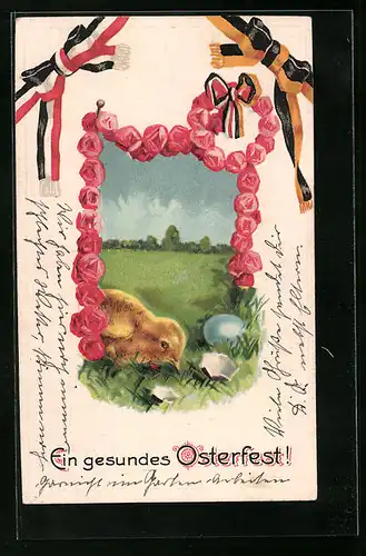 Präge-AK Osterküken mit Ostereiern