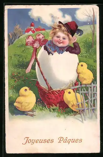 AK Pausbäckiges Kind mit Osterküken