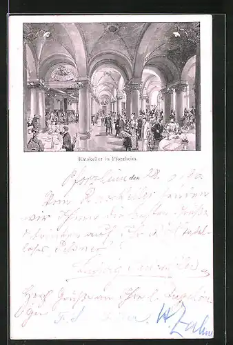 AK Pforzheim, Restaurant Ratskeller, Innenansicht