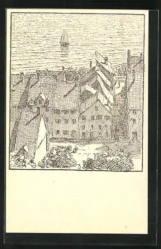 AK Meersburg /Bodensee, Häuser am See