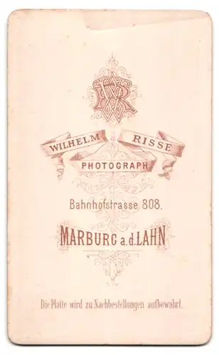 Fotografie Wilhelm Risse, Marburg a. d. Lahn, Bahnhofstrasse 808, Junge Dame mit Hochsteckfrisur