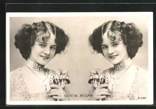 AK Schauspielerin Gertie Millar mit Brillianthalsband