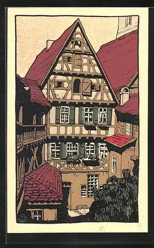 Steindruck-AK Dinkelsbühl, Hezel`scher Hof